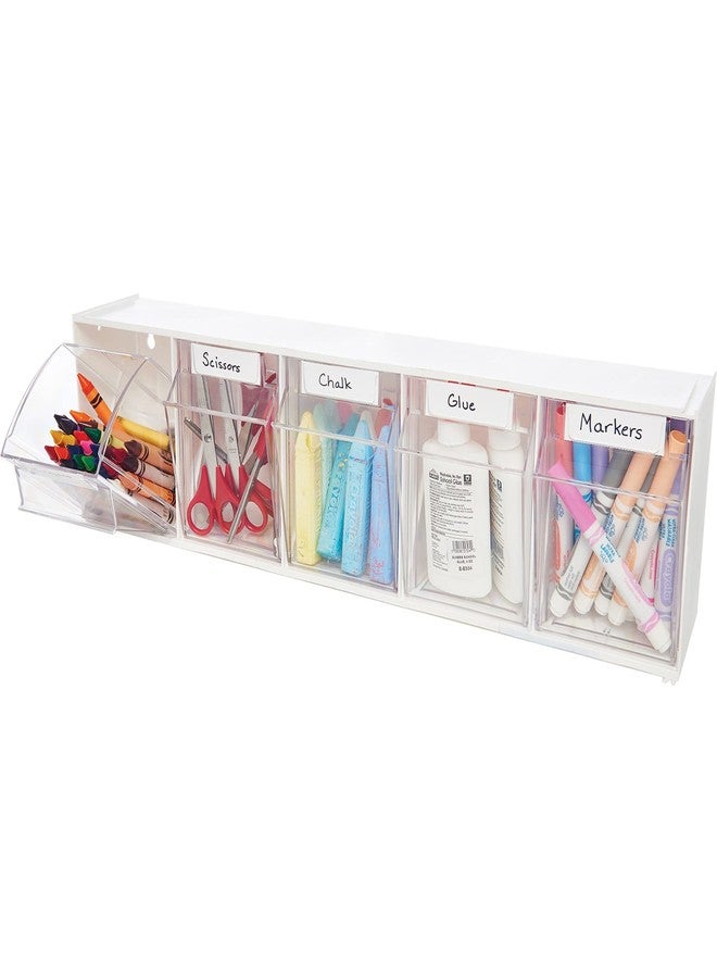 Deflecto Tilt Bins, Interlocking 5-Bins, 23" x 5" x 6.5 ", White (20503OP) - Image 1