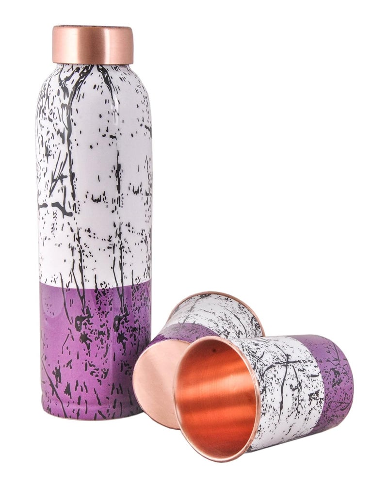 SHIV SHAKTI ARTS SHIV SHAKTI ARTS Pure Copper Bottle Two Tone Meena Printed Purple with 2 Copper Glasses Bottle Glass Set for Home and Office Water Storage Drinking and Gifting Purpose Volume1 Litre 3 Pcs Set  - Image 3