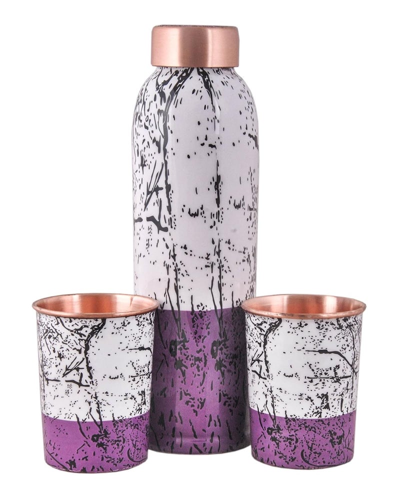 SHIV SHAKTI ARTS SHIV SHAKTI ARTS Pure Copper Bottle Two Tone Meena Printed Purple with 2 Copper Glasses Bottle Glass Set for Home and Office Water Storage Drinking and Gifting Purpose Volume1 Litre 3 Pcs Set  - Image 1