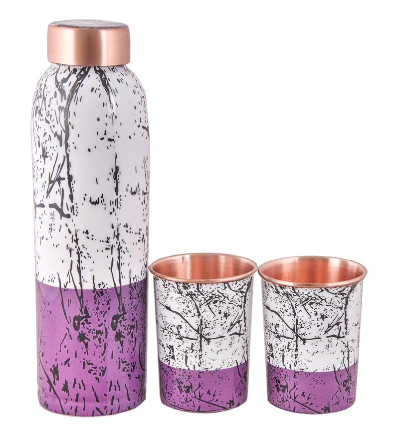 SHIV SHAKTI ARTS SHIV SHAKTI ARTS Pure Copper Bottle Two Tone Meena Printed Purple with 2 Copper Glasses Bottle Glass Set for Home and Office Water Storage Drinking and Gifting Purpose Volume1 Litre 3 Pcs Set  - Image 2