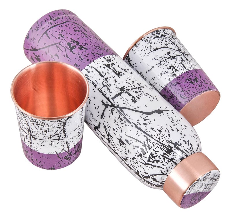 SHIV SHAKTI ARTS SHIV SHAKTI ARTS Pure Copper Bottle Two Tone Meena Printed Purple with 2 Copper Glasses Bottle Glass Set for Home and Office Water Storage Drinking and Gifting Purpose Volume1 Litre 3 Pcs Set  - Image 4