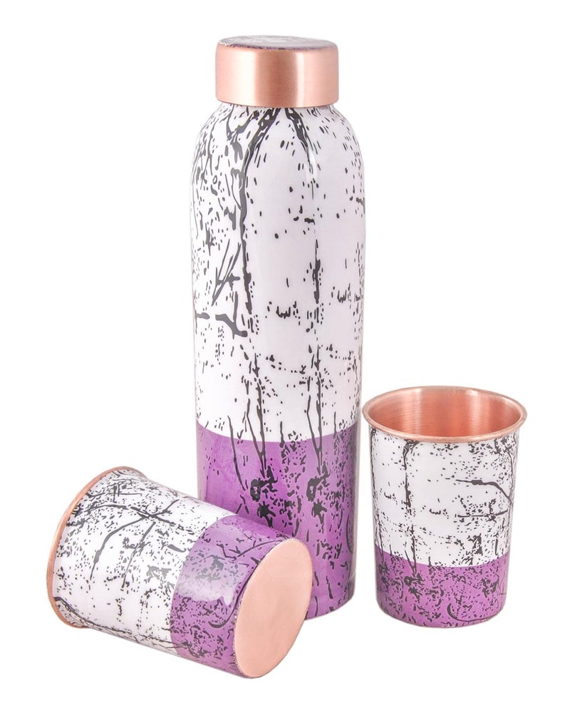SHIV SHAKTI ARTS SHIV SHAKTI ARTS Pure Copper Bottle Two Tone Meena Printed Purple with 2 Copper Glasses Bottle Glass Set for Home and Office Water Storage Drinking and Gifting Purpose Volume1 Litre 3 Pcs Set  - Image 5