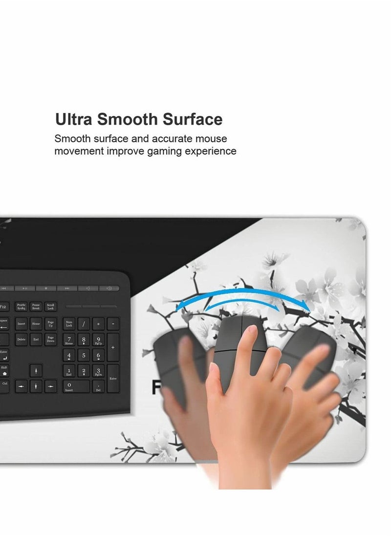 Captaintech Gaming Mouse Pad Black and White Cherry Blossom,Extended Large Mouse Mat Desk Pad, Stitched Edges Mousepad, Long Non-Slip Rubber Base Mice Pad(31.5x11.8x0.12 Inch)  - Image 2