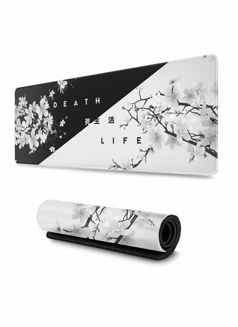 Captaintech Gaming Mouse Pad Black and White Cherry Blossom,Extended Large Mouse Mat Desk Pad, Stitched Edges Mousepad, Long Non-Slip Rubber Base Mice Pad(31.5x11.8x0.12 Inch)  - Image 1