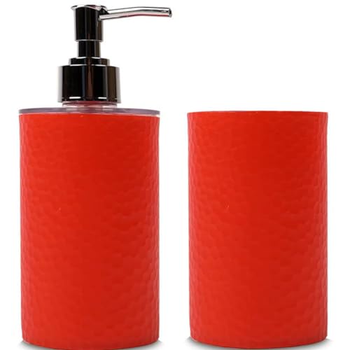SHENRON Plastic Bathroom Accessories Set with Toothbrush Holder and Handwash Liquid Dispenser for Wash Basin, Bathroom and Sink (Red) - Image 1