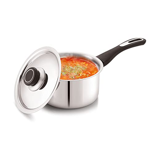 Anjali FPSPL14 Stainless Steel Fiesta Pro Sauce Pan with Glass Lid Chai pan with Induction Base 14 cm 900 ml - Image 1