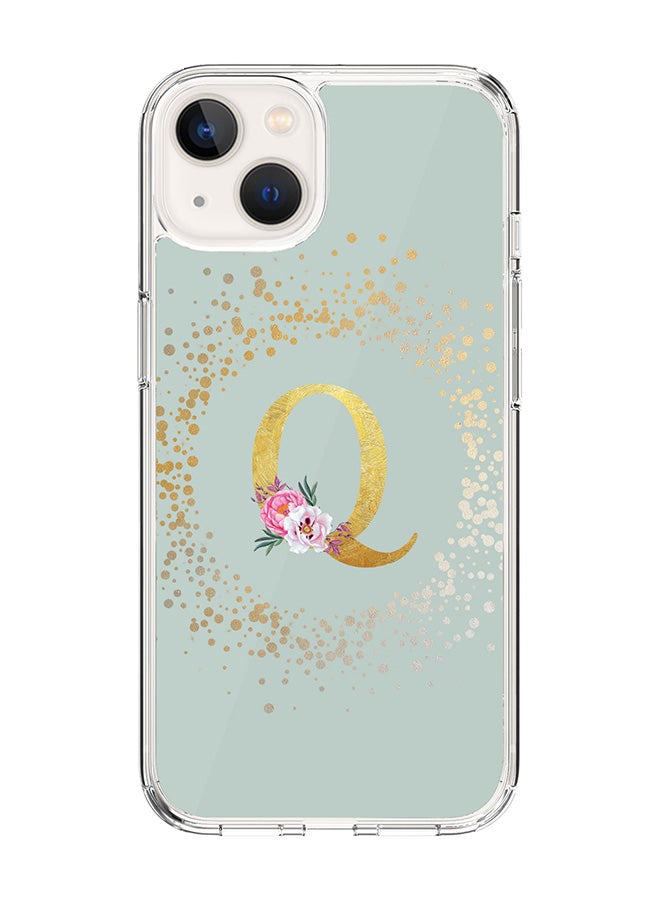 Stylizedd Classic Clear Case For iPhone 14, Hybrid Soft Case Flexible Edges Thin Cover- Custom Monogram Initial Letter Floral Pattern Alphabet - Q(Light Green) - Image 1