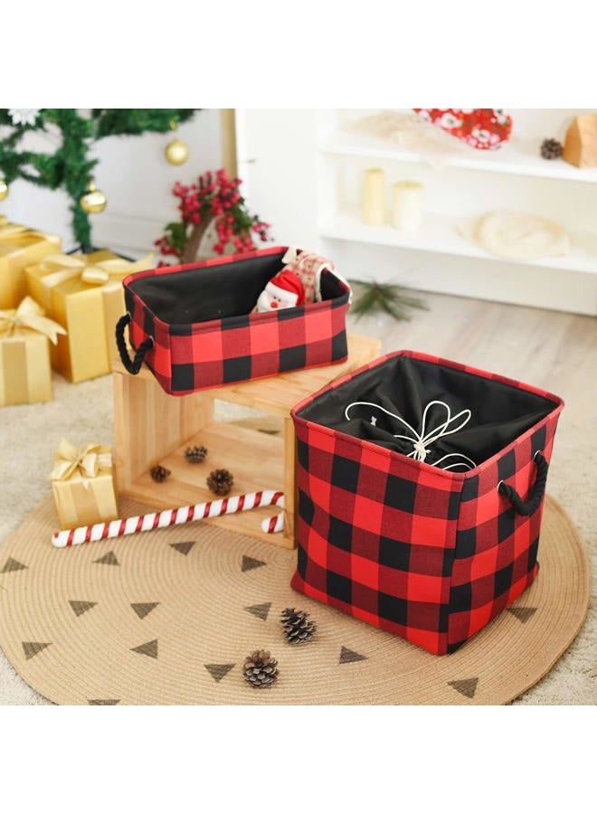 Inough Christmas Buffalo Plaid Storage Basket Farmhouse Storage Bins for Kids, Collapsible Red Check Storage Basket for Toys Makeup, Gift for Valentines Day Fabric Toy Box for Baby/Kids/Nursery Room - Image 4