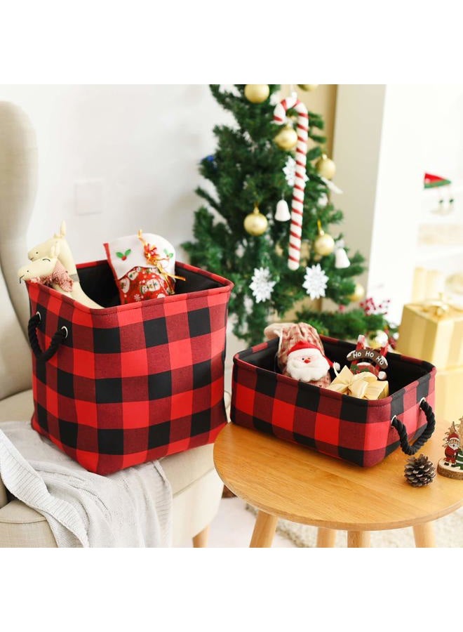 Inough Christmas Buffalo Plaid Storage Basket Farmhouse Storage Bins for Kids, Collapsible Red Check Storage Basket for Toys Makeup, Gift for Valentines Day Fabric Toy Box for Baby/Kids/Nursery Room - Image 3