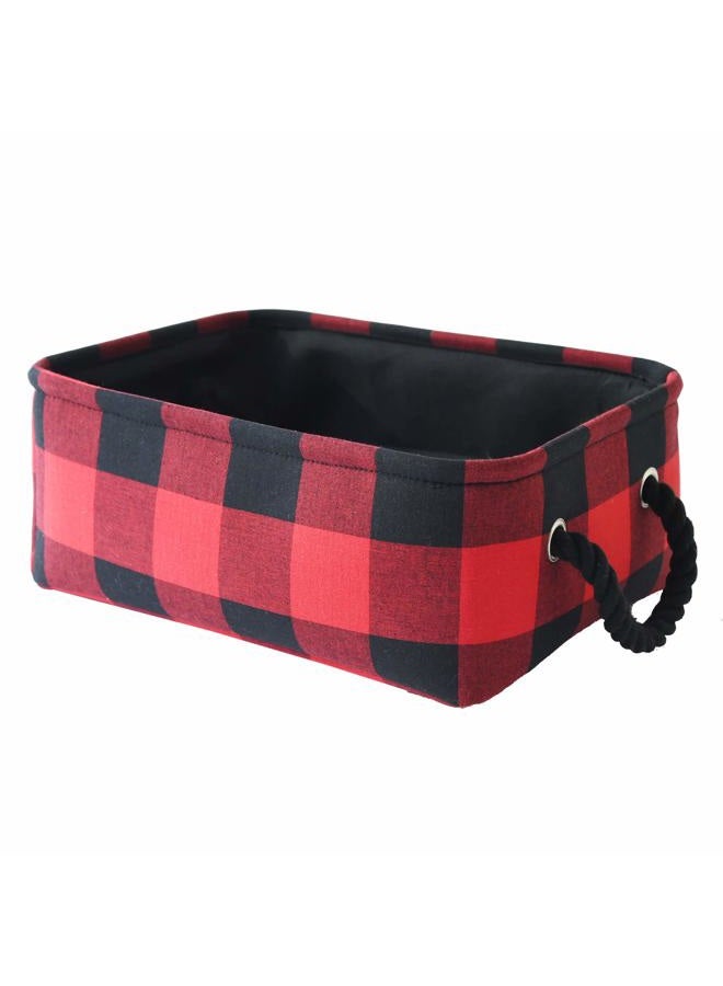 Inough Christmas Buffalo Plaid Storage Basket Farmhouse Storage Bins for Kids, Collapsible Red Check Storage Basket for Toys Makeup, Gift for Valentines Day Fabric Toy Box for Baby/Kids/Nursery Room - Image 1