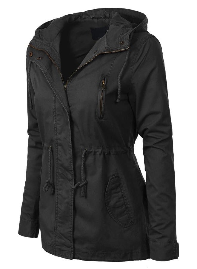 MixMatchy Women's Lightweight Military Safari Anorak Utility Hoodie Jacket Black M, C Black, M - Image 3