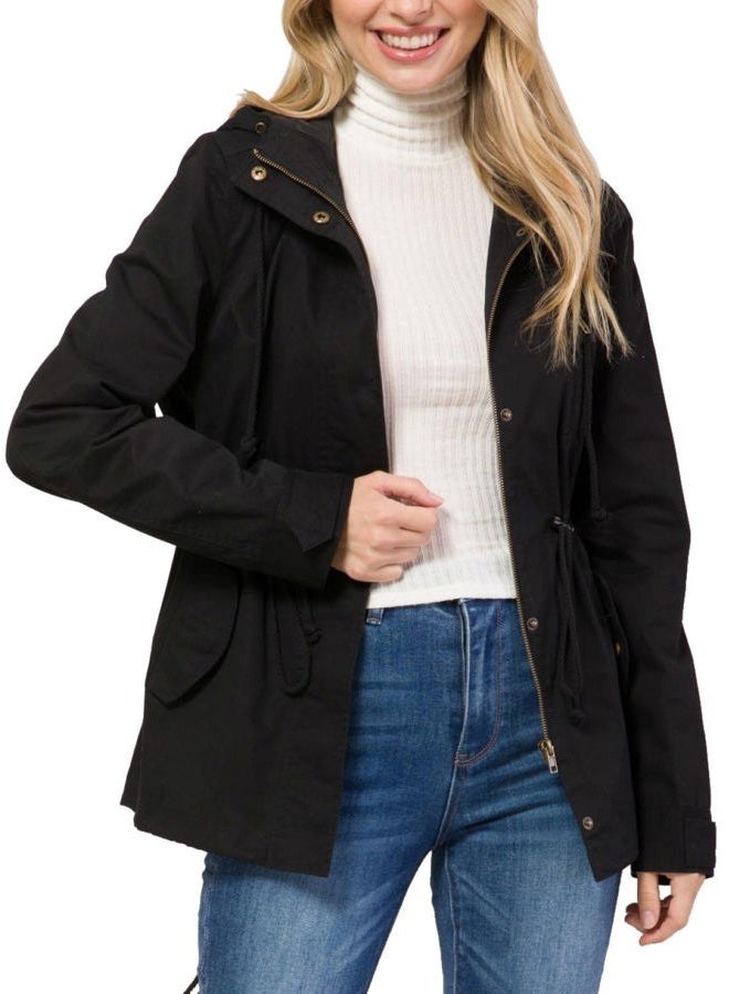 MixMatchy Women's Lightweight Military Safari Anorak Utility Hoodie Jacket Black M, C Black, M - Image 2