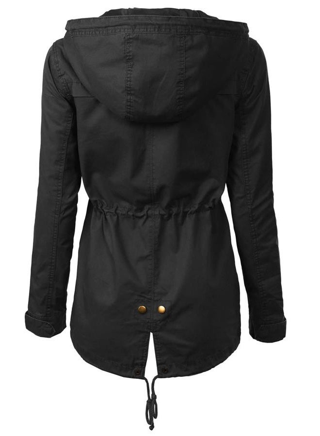 MixMatchy Women's Lightweight Military Safari Anorak Utility Hoodie Jacket Black M, C Black, M - Image 4