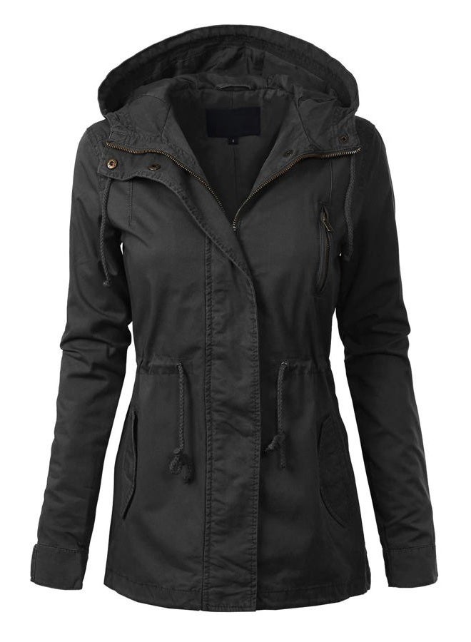 MixMatchy Women's Lightweight Military Safari Anorak Utility Hoodie Jacket Black M, C Black, M - Image 1