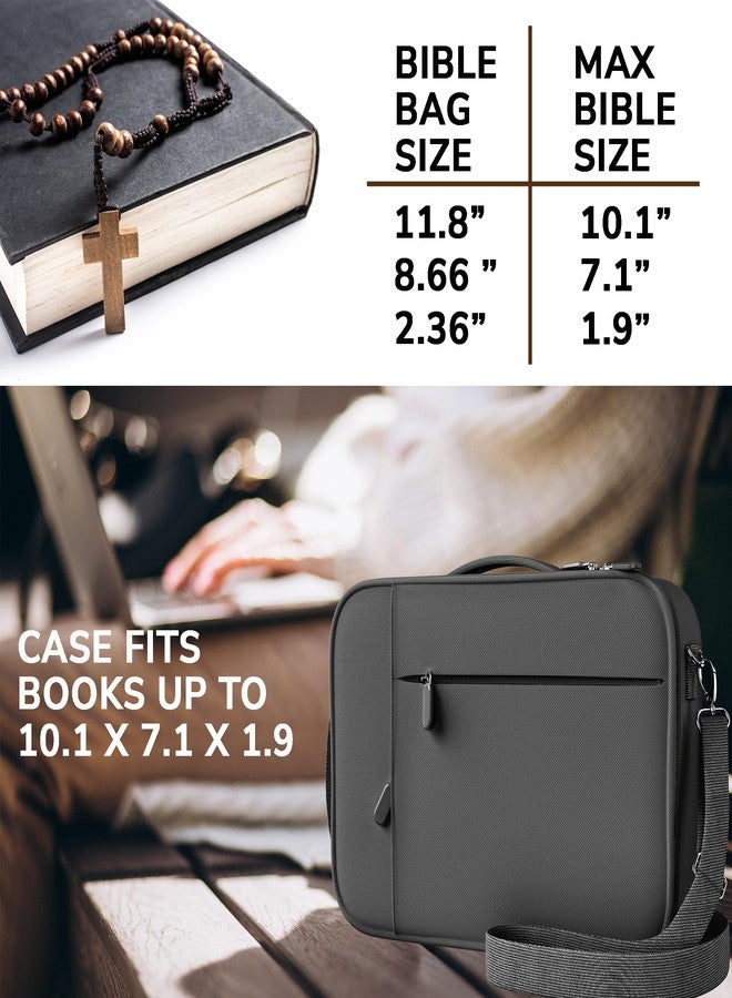 DEHITE Bible Carrying Cases for Women — Bible Cover for Women and Men — Grey Large Size — Bag Fits Books 10.1 X 7.1 X 1.9 in — Pen Slots — Zippered Pocket — Shoulder Strap — Premium Fabric - Image 4