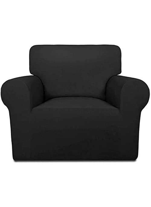 Styleys - Styleys Stretchable 1 Seater Sofa Cover Universal Fit Elastic Sofa Slipcover for Living Room Single Seater Protective Couch Case (1 Seater, 90-140 cms, Black, SLMH-82) - Image 1