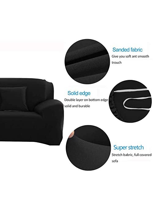 Styleys - Styleys Stretchable 1 Seater Sofa Cover Universal Fit Elastic Sofa Slipcover for Living Room Single Seater Protective Couch Case (1 Seater, 90-140 cms, Black, SLMH-82) - Image 1