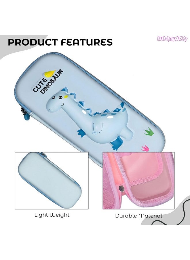 BEMBIKA School Supplies 3D Cartoon Design Pencil Box for School Kids, Girls and Boys, Pen & Pencil Case Pouch for Office, College, School Large Storage Capacity �Dino Light Blue - Image 4