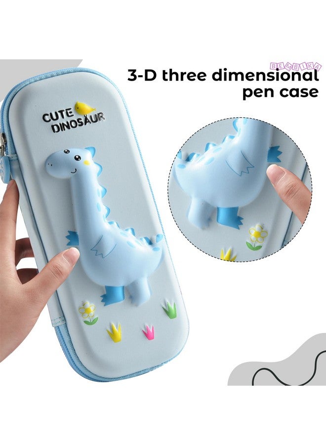 BEMBIKA School Supplies 3D Cartoon Design Pencil Box for School Kids, Girls and Boys, Pen & Pencil Case Pouch for Office, College, School Large Storage Capacity �Dino Light Blue - Image 2