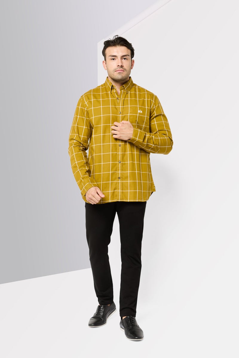 La Martina Men Regular Fit Window Pane Long Sleeves Casual Shirt, Khaki  - Image 3