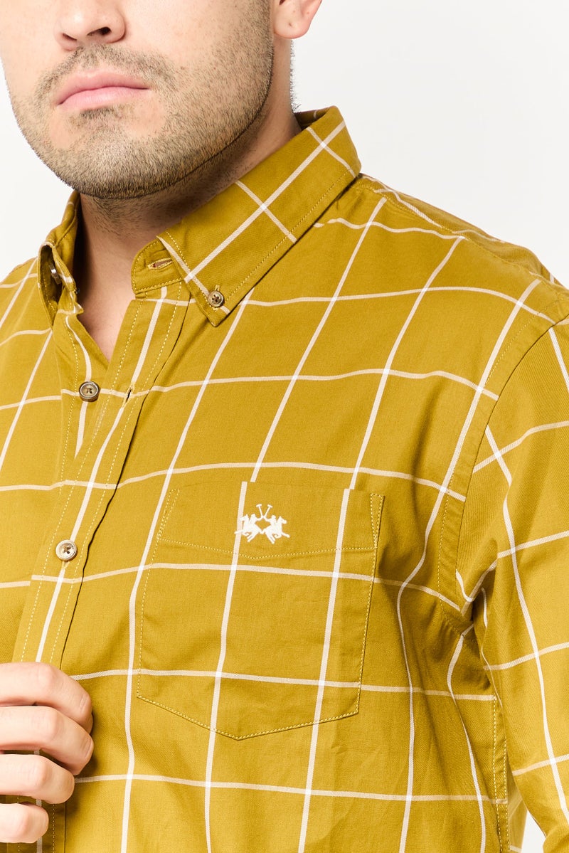 La Martina Men Regular Fit Window Pane Long Sleeves Casual Shirt, Khaki  - Image 4