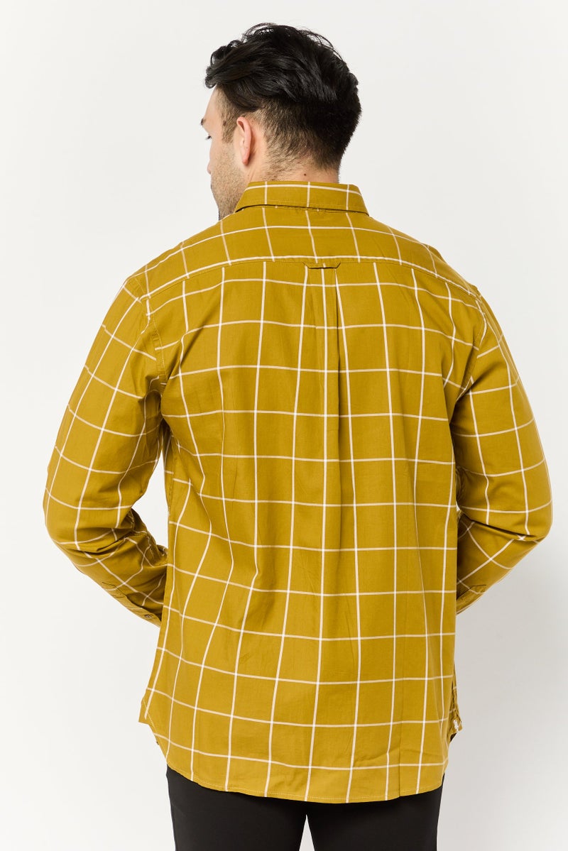 La Martina Men Regular Fit Window Pane Long Sleeves Casual Shirt, Khaki  - Image 2