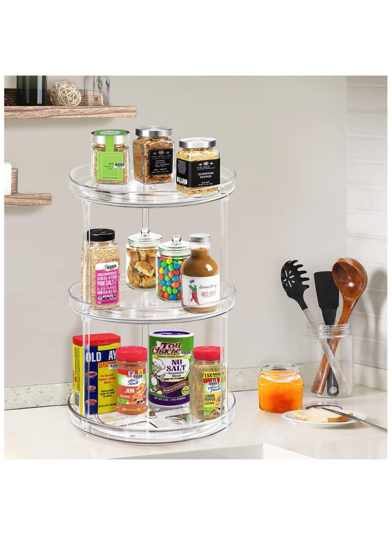 هاهاهاي منظم أكريليك شفاف دوار مقاس 9.25 بوصة، منظم بلاستيكي شفاف، منظم عطور ومستحضرات تجميل، رف ثلاثي الطبقات، حامل لوشن للعناية بالبشرة، حامل توابل، رف شفاف متين لتخزين أسطح المطبخ والحمام - Image 3