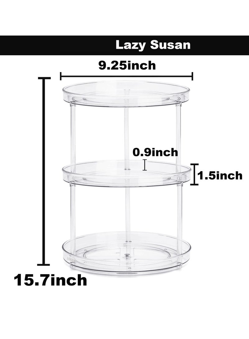 هاهاهاي منظم أكريليك شفاف دوار مقاس 9.25 بوصة، منظم بلاستيكي شفاف، منظم عطور ومستحضرات تجميل، رف ثلاثي الطبقات، حامل لوشن للعناية بالبشرة، حامل توابل، رف شفاف متين لتخزين أسطح المطبخ والحمام - Image 4