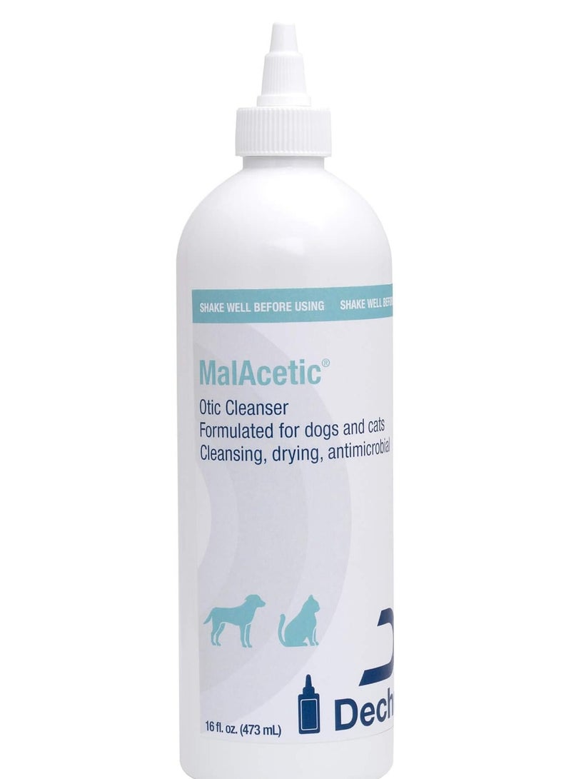 Dechra Malacetic Otic Cleanser Ear mites is a unique, all natural, environmentally sensitive solution designed for routine ear cleaning and drying(degreasing, acidifying, whitening and deodorizing) 473 ml