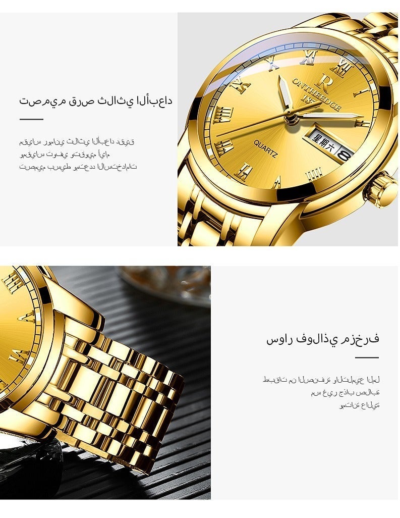 أون ذي إيدج ساعة يد نسائية كوارتز، فاخرة من الفولاذ المقاوم للصدأ، مضيئة، مقاومة للماء، ساعة يد عصرية بتقويم - Image 5