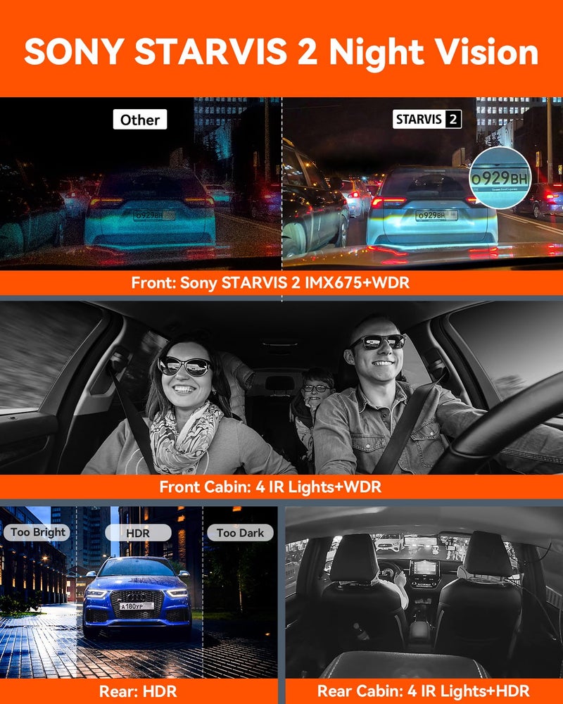 Vantrue N5 4 Channel WiFi 360° All Sides Dash Cam, STARVIS 2, IR Night Vision, 2.7K+1080P*3 Front Rear Inside Dashcam, Voice Control, GPS, 24 Hours Buffered Parking Mode Dash Camera, Support 512GB Max - Image 3