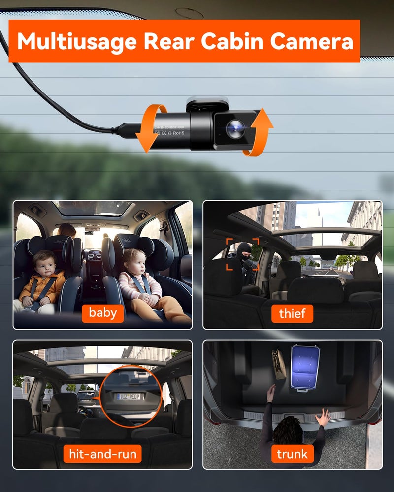 Vantrue N5 4 Channel WiFi 360° All Sides Dash Cam, STARVIS 2, IR Night Vision, 2.7K+1080P*3 Front Rear Inside Dashcam, Voice Control, GPS, 24 Hours Buffered Parking Mode Dash Camera, Support 512GB Max - Image 5