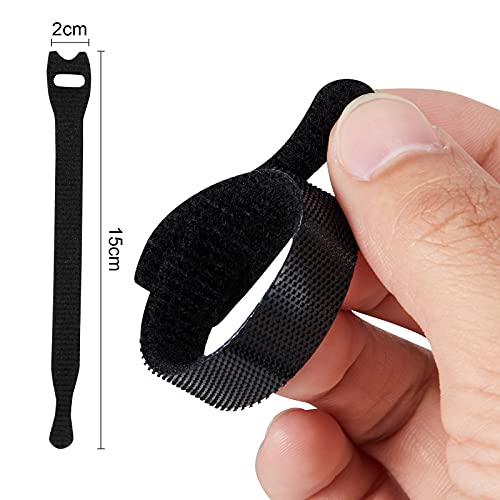 Trilancer 100Pk Reusable Cable Ties Cable Straps, Trilancer 6''x0.47'' Thin Wire Cord Organization Ties with Hook and Loop for Home, Office and Data Centers(Black) - Image 2