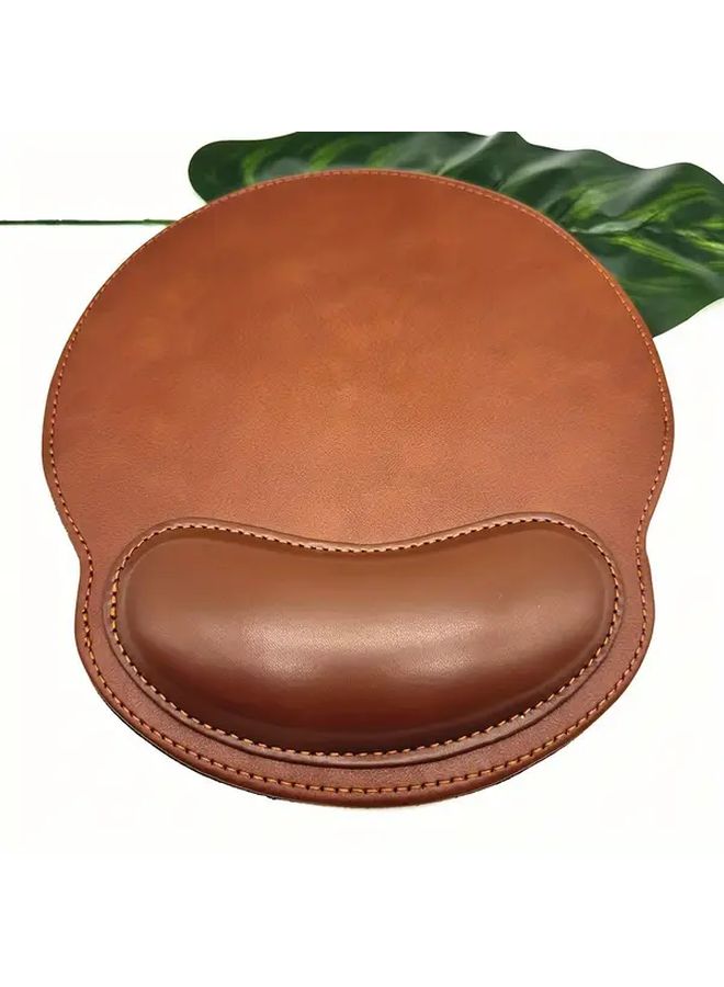 Faux Leather Mouse Pad for Office Desk Gaming Brown Ergonomic Accessory - Image 1