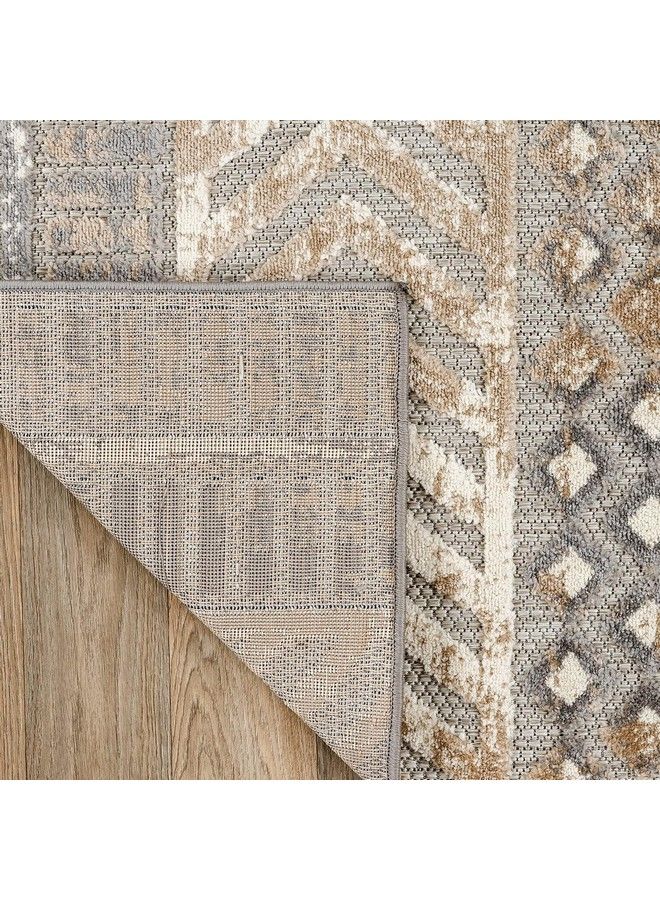 Rugshop سجادة داخلية وخارجية ذات أشكال هندسية متهالكة مقاس 2 × 7 قدم، بيج - Image 5