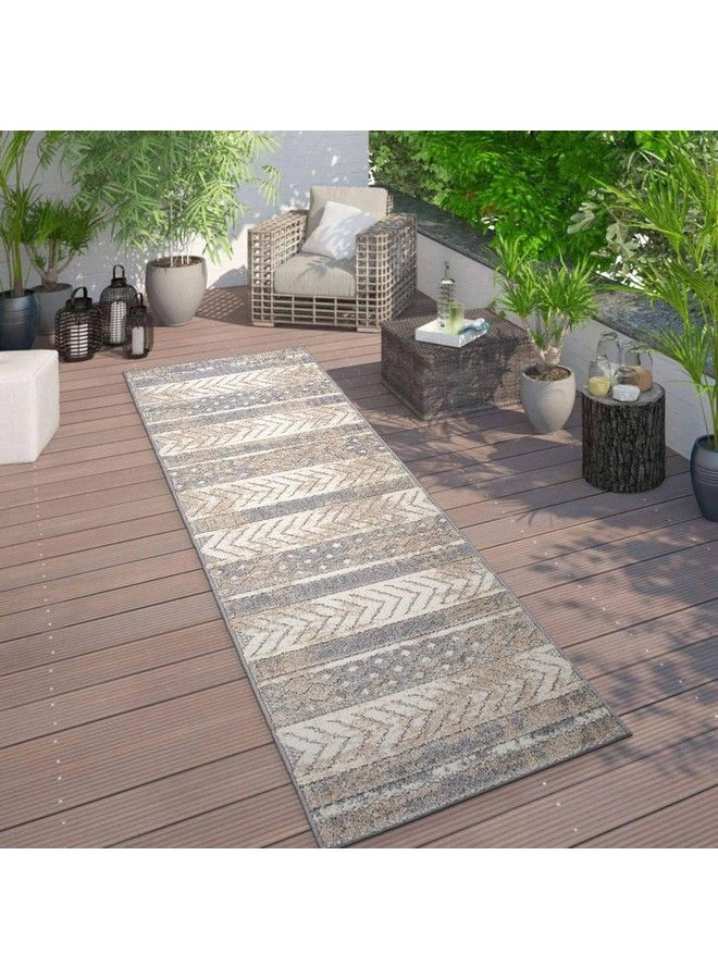 Rugshop سجادة داخلية وخارجية ذات أشكال هندسية متهالكة مقاس 2 × 7 قدم، بيج - Image 3