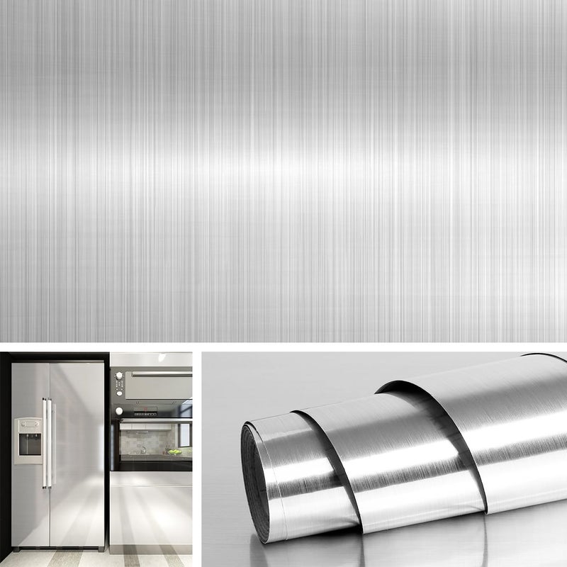 Livelynine 158x197 Silver Contact Paper Peel and Stick Stainless Steel Wrap for Appliances Adhesive Vinyl Kitchen Wallpaper Peel and Stick Countertop Covers Fridge Refrigerator Door Dishwasher Skins - Image 2
