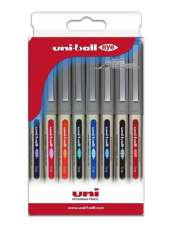 يوني بول مجموعة 8 قطع قلم دوارة آي فاين  برأس 0.7 مم متعدد الألوان - Image 1