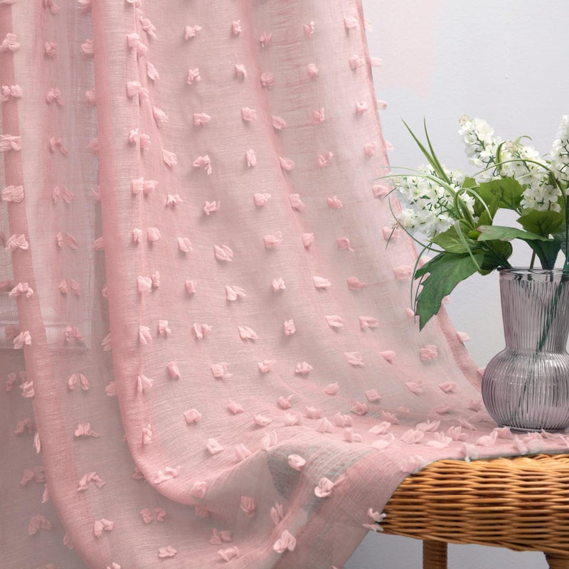 KOUFALL KOUFALL Blush Pink Curtains for Girls Room Baby Nursery GirlSheer Boho Pom Pom Kids Curtains for Bedroom2 Panels 63 Inch LengthDusty Pink