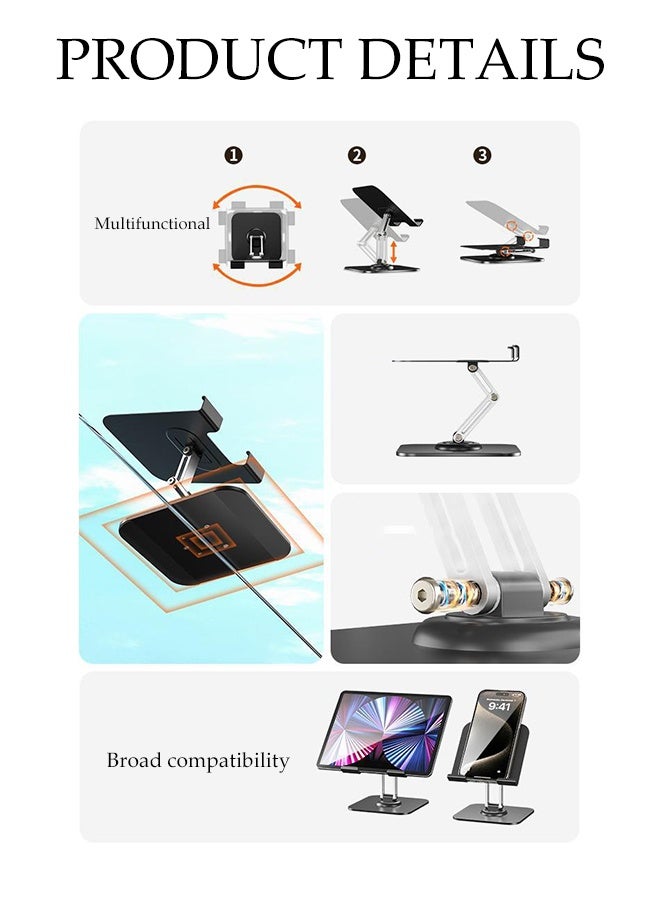 Tablet Holder Stand，Adjustable Tablet Stand for Desk,360° Rotatable Mobile Phone Holder，Strong Load-Bearing Capacity，Anti slip and Foldable，Compatible with Multiple Sizes of Phones and Tablets - Image 3