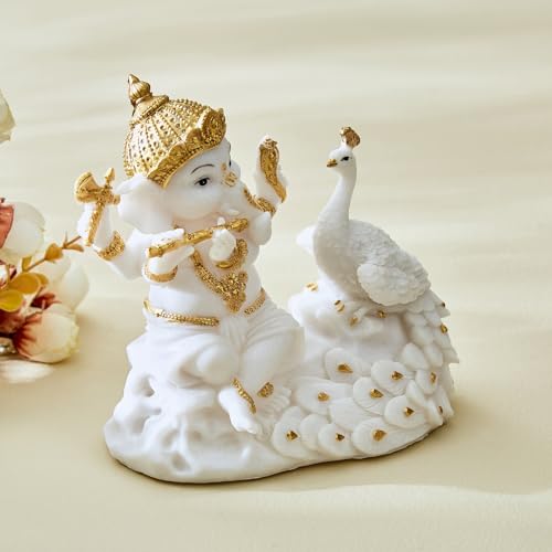 Karigaari Ganesh Idol for Home Decor | Lord Ganesha Statue with Peacock | Ganpati Murti for Pooja Room, Temple, Office | Hindu God Figurine for Spiritual Gifts - Image 2