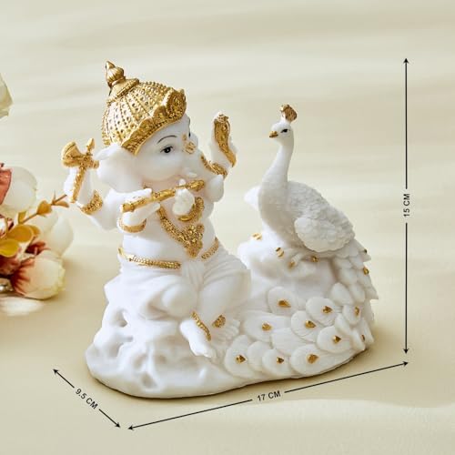 Karigaari Ganesh Idol for Home Decor | Lord Ganesha Statue with Peacock | Ganpati Murti for Pooja Room, Temple, Office | Hindu God Figurine for Spiritual Gifts - Image 4