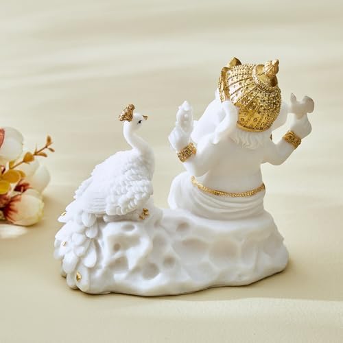 Karigaari Ganesh Idol for Home Decor | Lord Ganesha Statue with Peacock | Ganpati Murti for Pooja Room, Temple, Office | Hindu God Figurine for Spiritual Gifts - Image 5