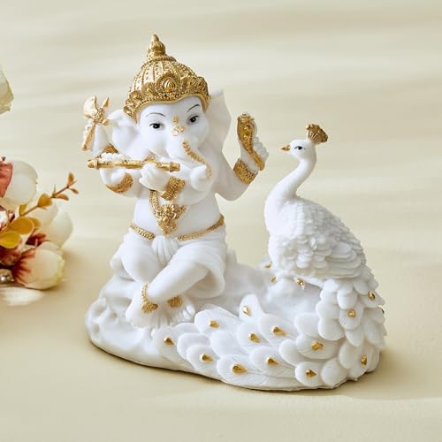 Karigaari Ganesh Idol for Home Decor | Lord Ganesha Statue with Peacock | Ganpati Murti for Pooja Room, Temple, Office | Hindu God Figurine for Spiritual Gifts - Image 1