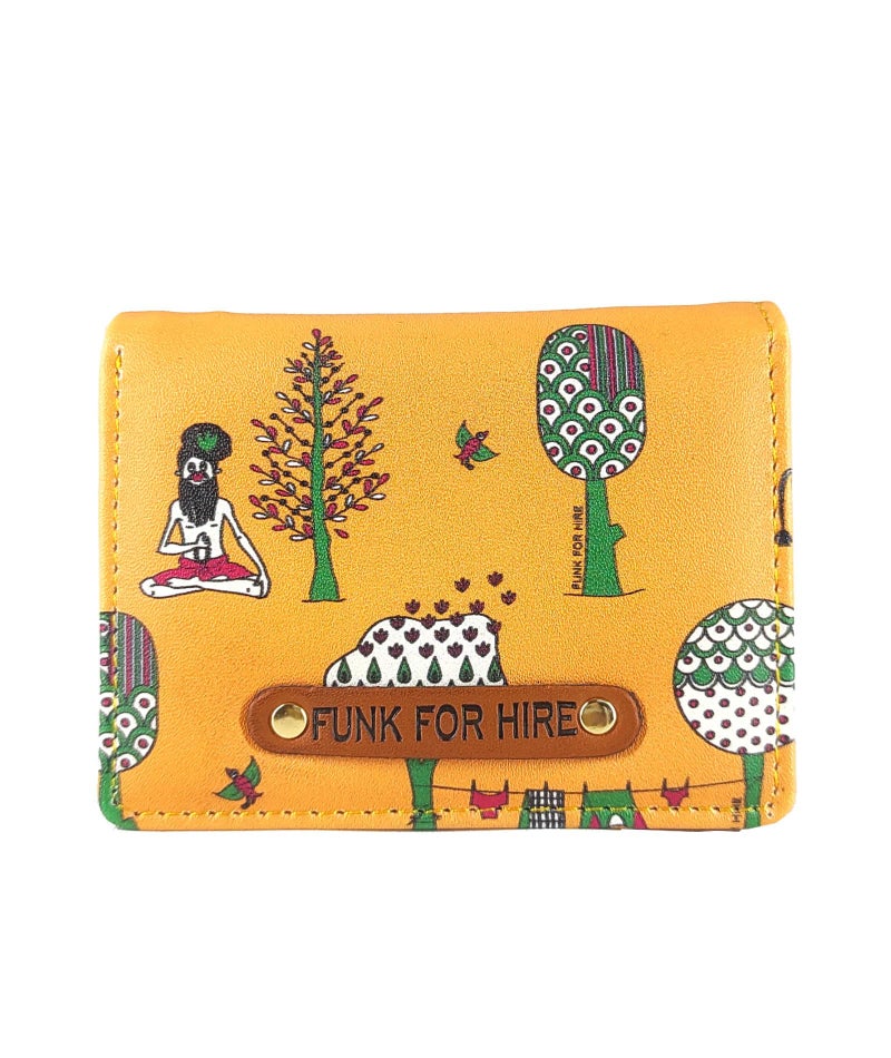 Funk For Hire Yellow Vegan Leather Card Holder Slim Minimalist Wallet with Coin Pouch for Men and Women | 6 Card Slots | Lightweight Compact Purse Organizer - Image 1