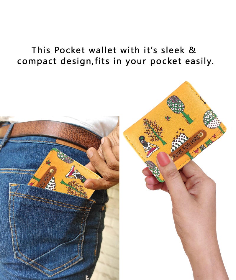 Funk For Hire Yellow Vegan Leather Card Holder Slim Minimalist Wallet with Coin Pouch for Men and Women | 6 Card Slots | Lightweight Compact Purse Organizer - Image 4
