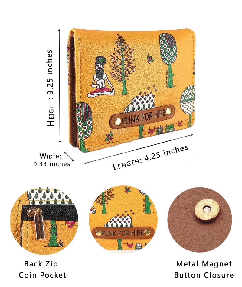 Funk For Hire Yellow Vegan Leather Card Holder Slim Minimalist Wallet with Coin Pouch for Men and Women | 6 Card Slots | Lightweight Compact Purse Organizer - Image 3