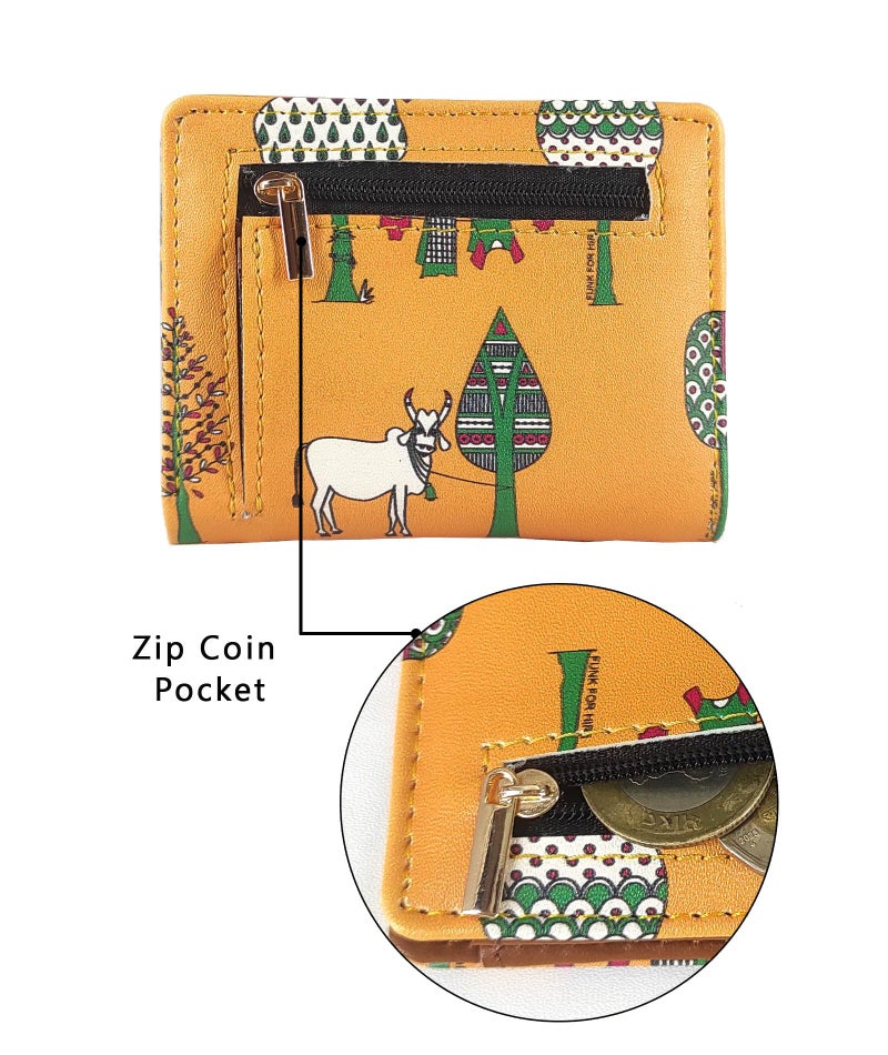 Funk For Hire Yellow Vegan Leather Card Holder Slim Minimalist Wallet with Coin Pouch for Men and Women | 6 Card Slots | Lightweight Compact Purse Organizer - Image 2