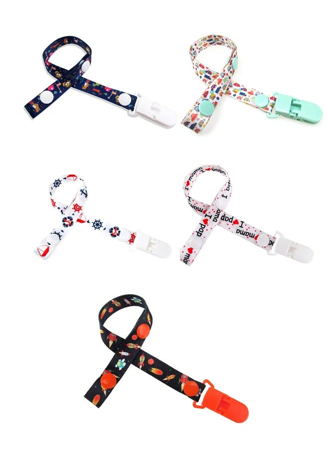 Set of 5 Adjustable Baby Pacifier Clip Ribbon Holders for Boys and Girls, Teething Toy Teethers - Image 1