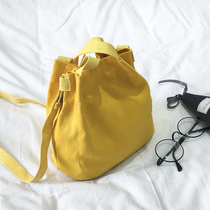 Simple All-Match Bucket Bag 2023 New Japanese And Korean Fashion Canvas Solid Color Shoulder Bag Crossbody Bag Fashion Women'S Bag - Image 3